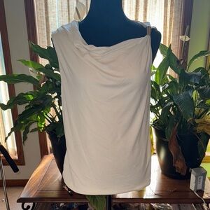 Adrienne Landau Cream Asymmetrical Cowl Neck Tank